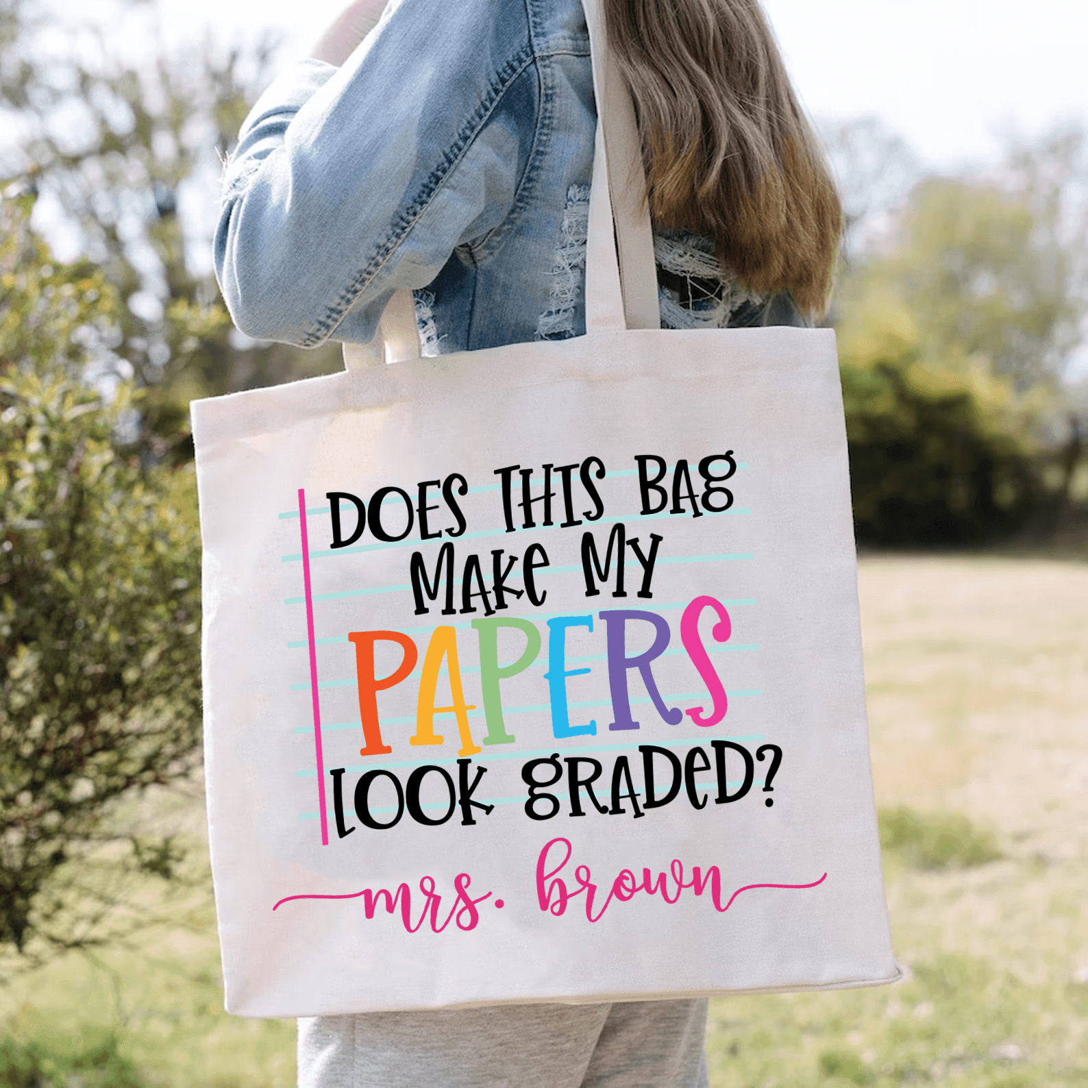 Does this bag make my papers look graded? - Personalized Custom Tote Bag - Birthday, Loving, Funny Gift for Teacher, Kindergarten, Preschool, Pre K, Paraprofessional, Educator - Suzitee Store