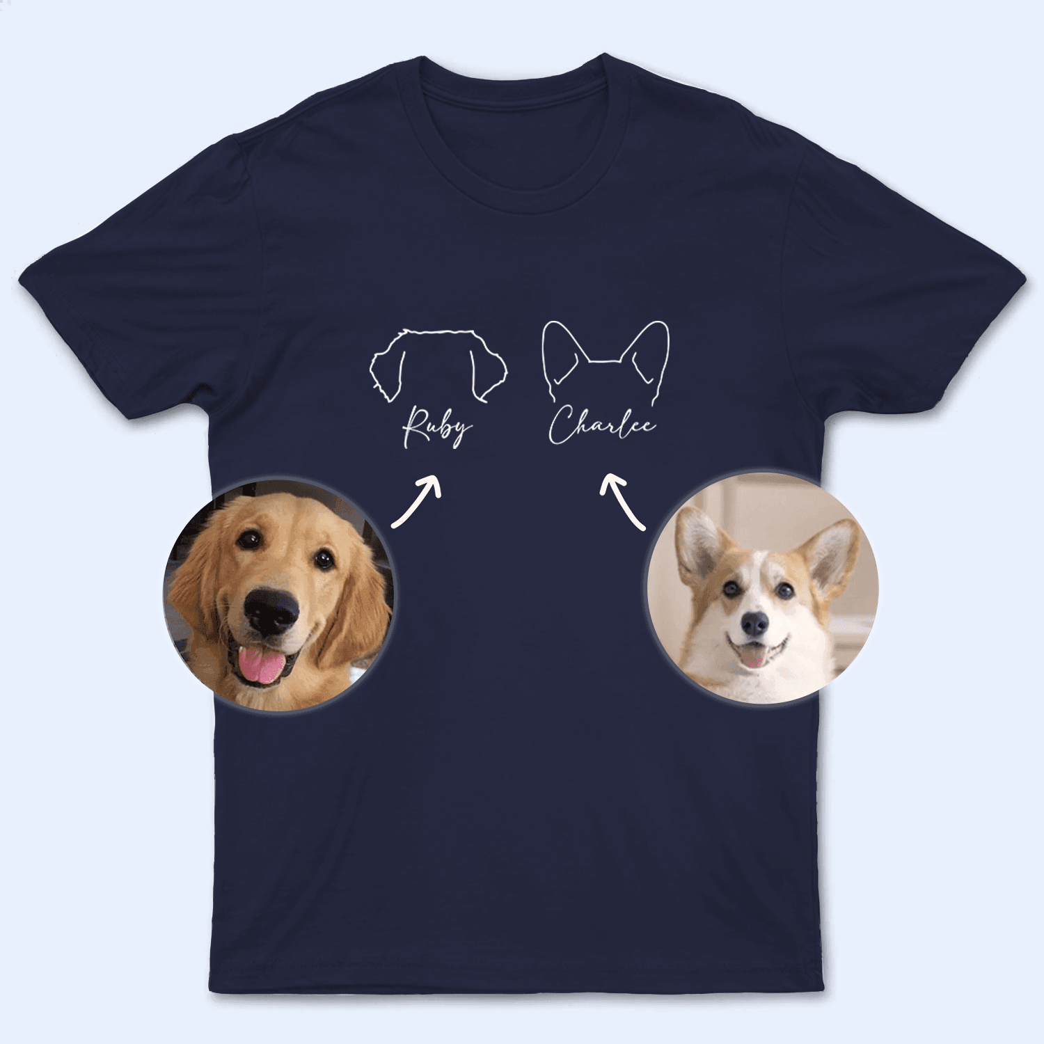 Dog Ears Custom Names - Personalized T Shirt - National Pet Day, Birthday, Loving, Funny Gift for Dog Mom, Dog Dad, Dog Lovers, Pet Gifts for Him, Her - Suzitee Store