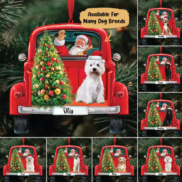 Santa & Dog Christmas - Personalized Custom Shaped Acrylic Ornament - Christmas Gift for Dog Lovers, Pet Lovers, Dog Mom, Dog Dad