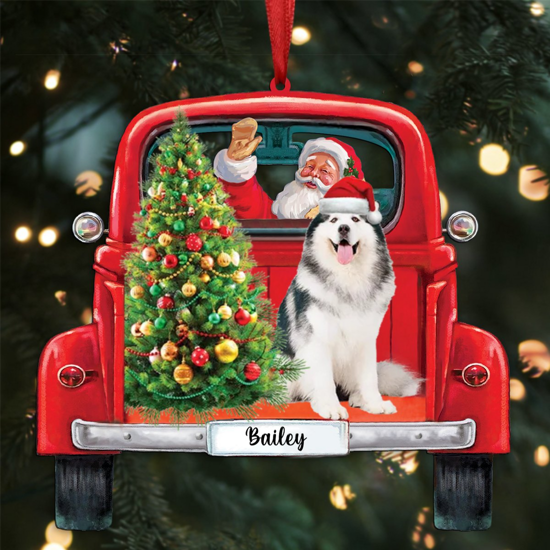 Santa & Dog Christmas custom shaped acrylic ornament, alternate view 2