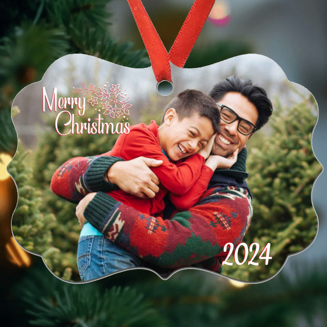 Custom Photo Family Christmas Ornament medallion aluminum ornament, alternate view 2