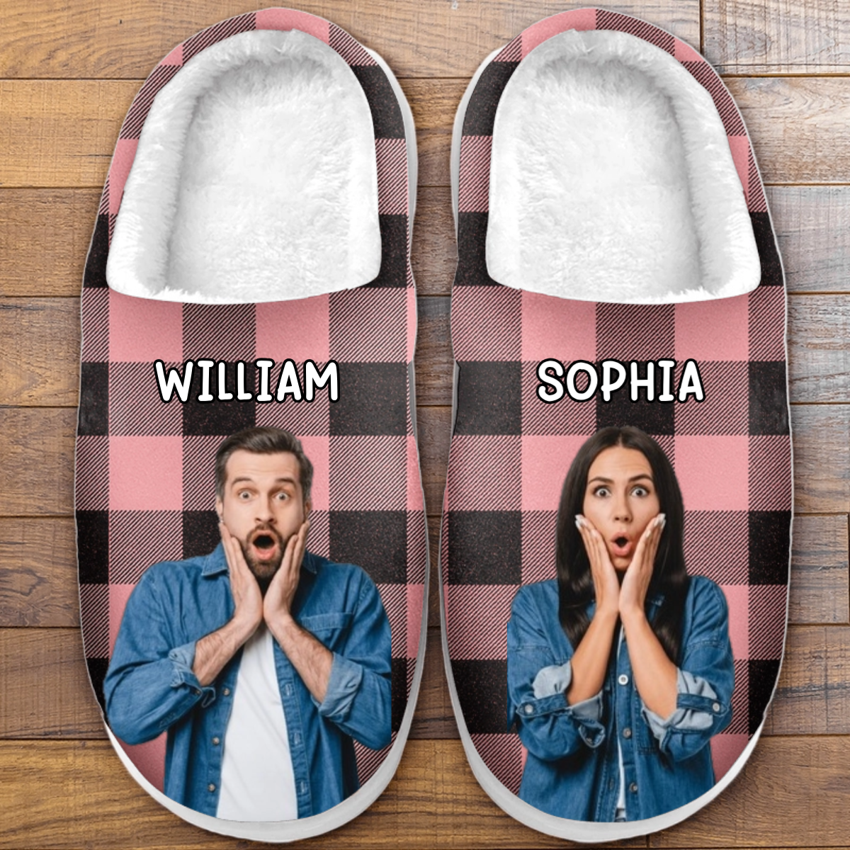 Custom Photo Happiness Couple Face - Personalized Slippers - Gift For Her/Him, Husband/Wife, Couples