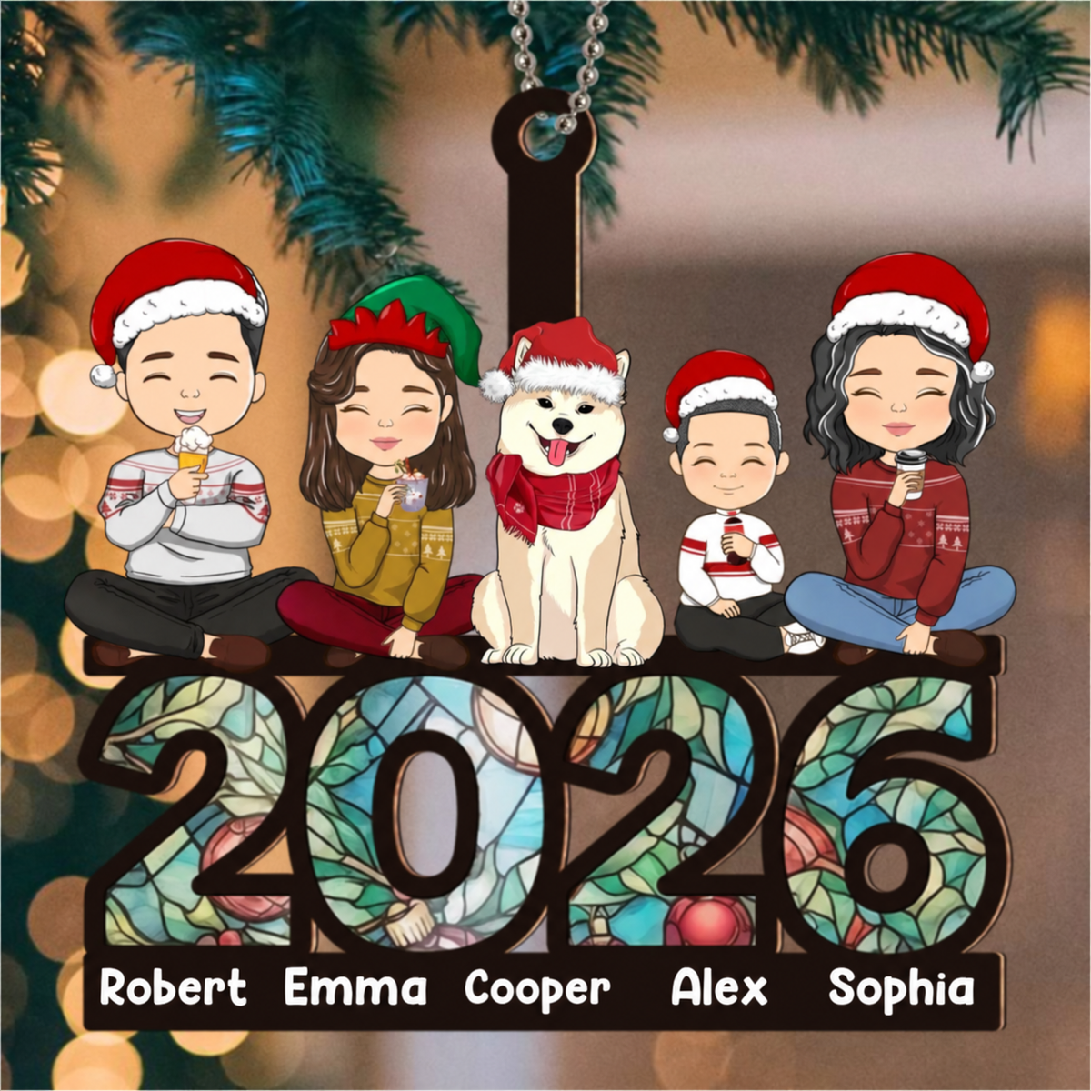 Family Sitting 2026 - Personalized Custom Suncatcher Ornament - Christmas For Family Members