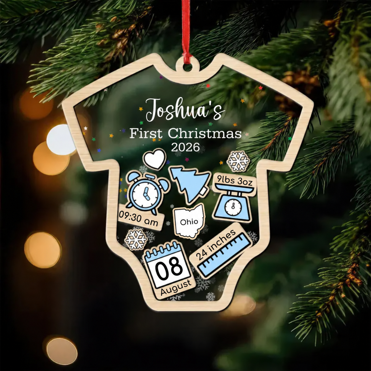 Custom Baby's First Christmas 2026 - Personalized Shaker Ornament - Customized Baby Name, New 1st Baby Gift, Baby Keepsake, 4D Shake Babies Ornament