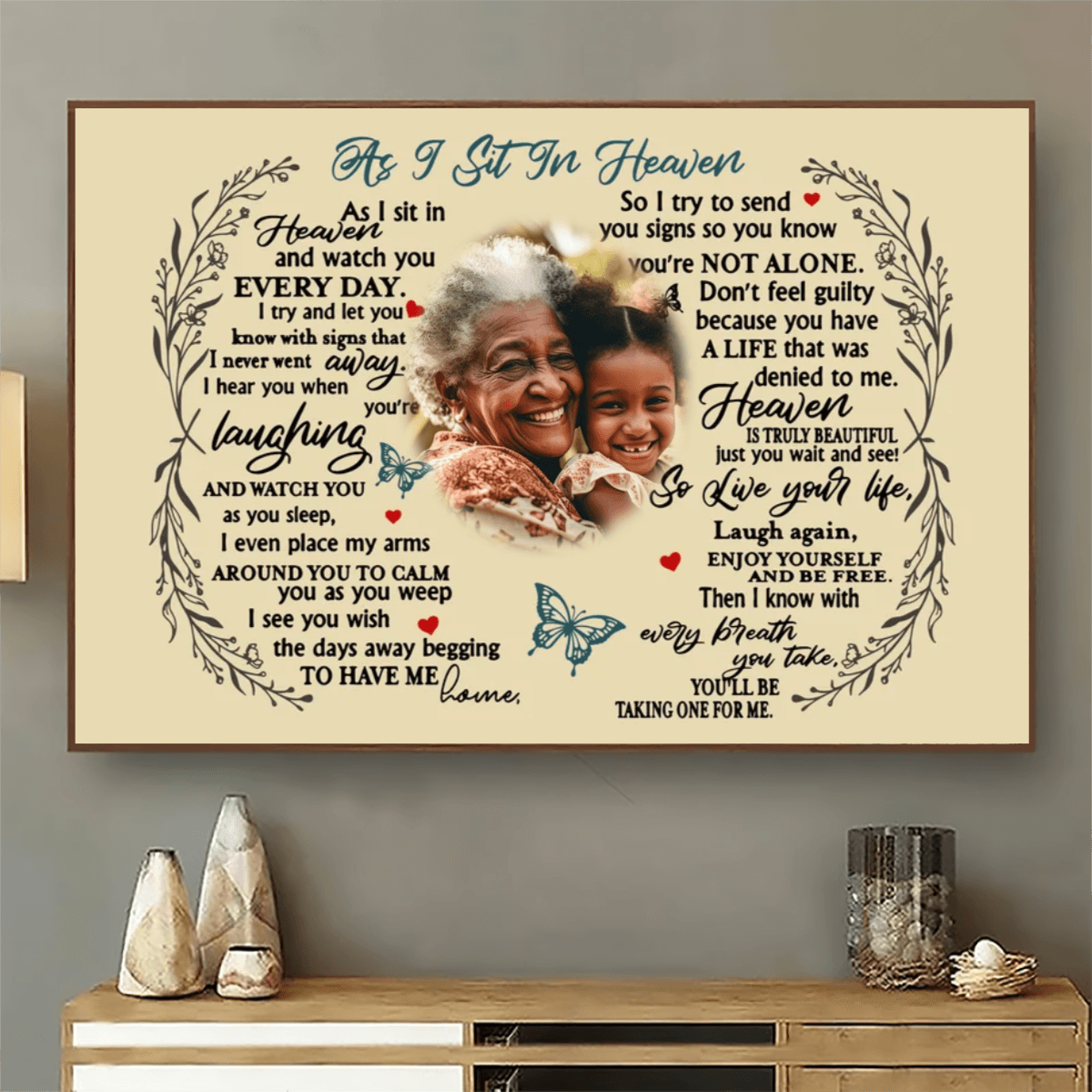 As I Sit In Heaven Memorial - Personalized Horizontal Poster - Family Memorial Gift for Grandmas, Dads, Moms, Daughters, Family and Sons - Suzitee Store