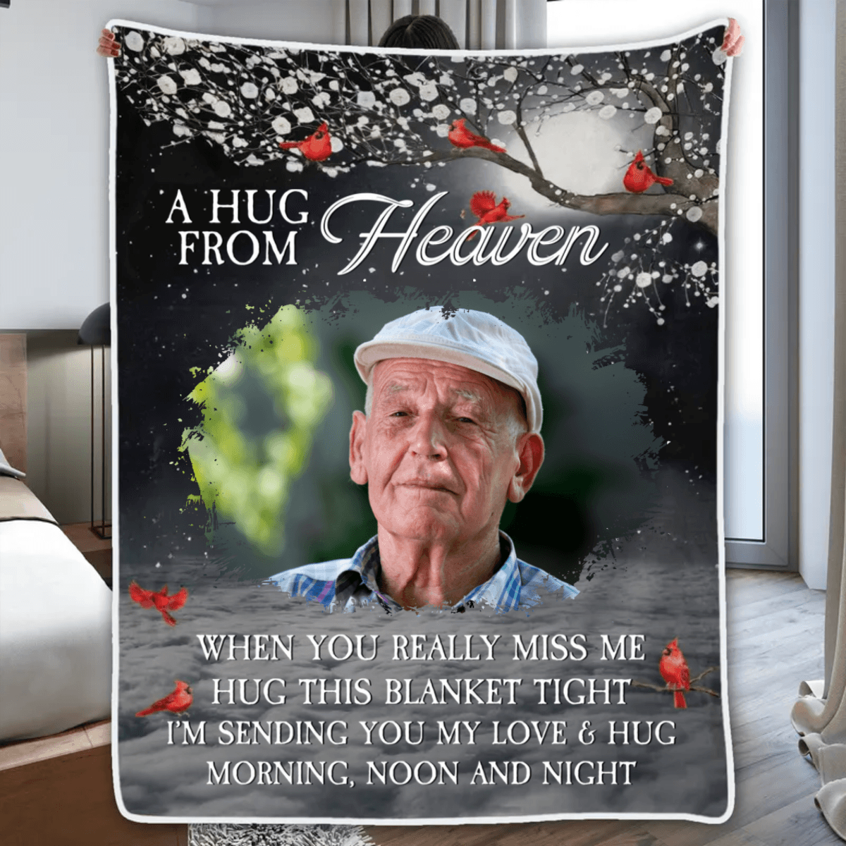Custom Photo A Hug From Heaven | Memorial Sympathy Personalized Gift for Family Members, Grandma, Grandpa, Dad, Mom, Daughters, Sons | Blanket