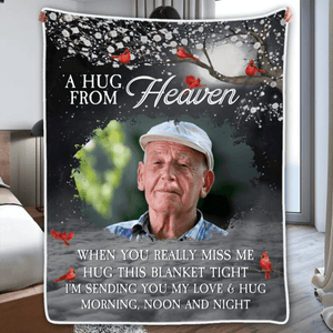 Custom Photo A Hug From Heaven | Memorial Sympathy Personalized Gift for Family Members, Grandma, Grandpa, Dad, Mom, Daughters, Sons | Blanket - Suzitee Store
