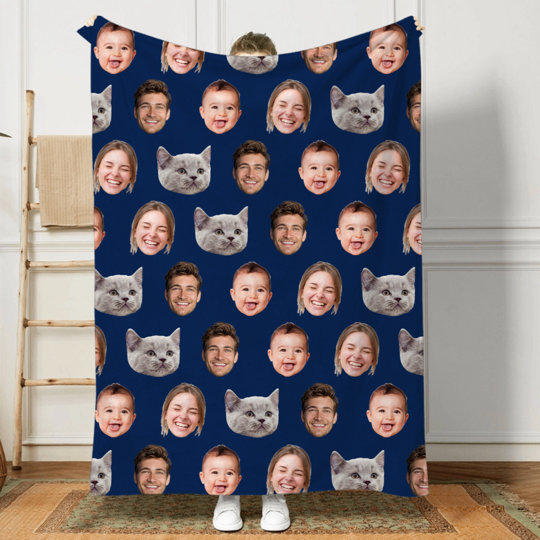Custom Photo Family Blanket fleece blanket, spread across a bed