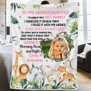 Custom Photo Safari Animals Nursery Blanket For Grandkids | Personalized Gift For Granddaughters, Grandsons, Daughters, Sons | Blanket