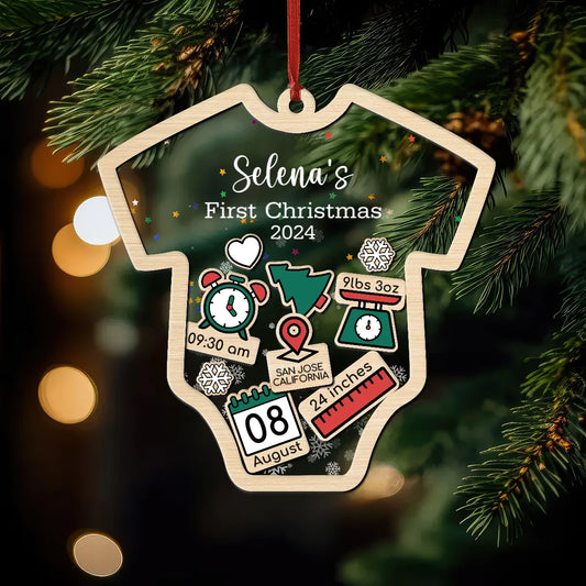 Custom Baby's First Christmas 2024 Ver .2 - Personalized Shaker Ornament - Customized Baby Name, New 1st Baby Gift, Baby Keepsake, 4D Shake Babies