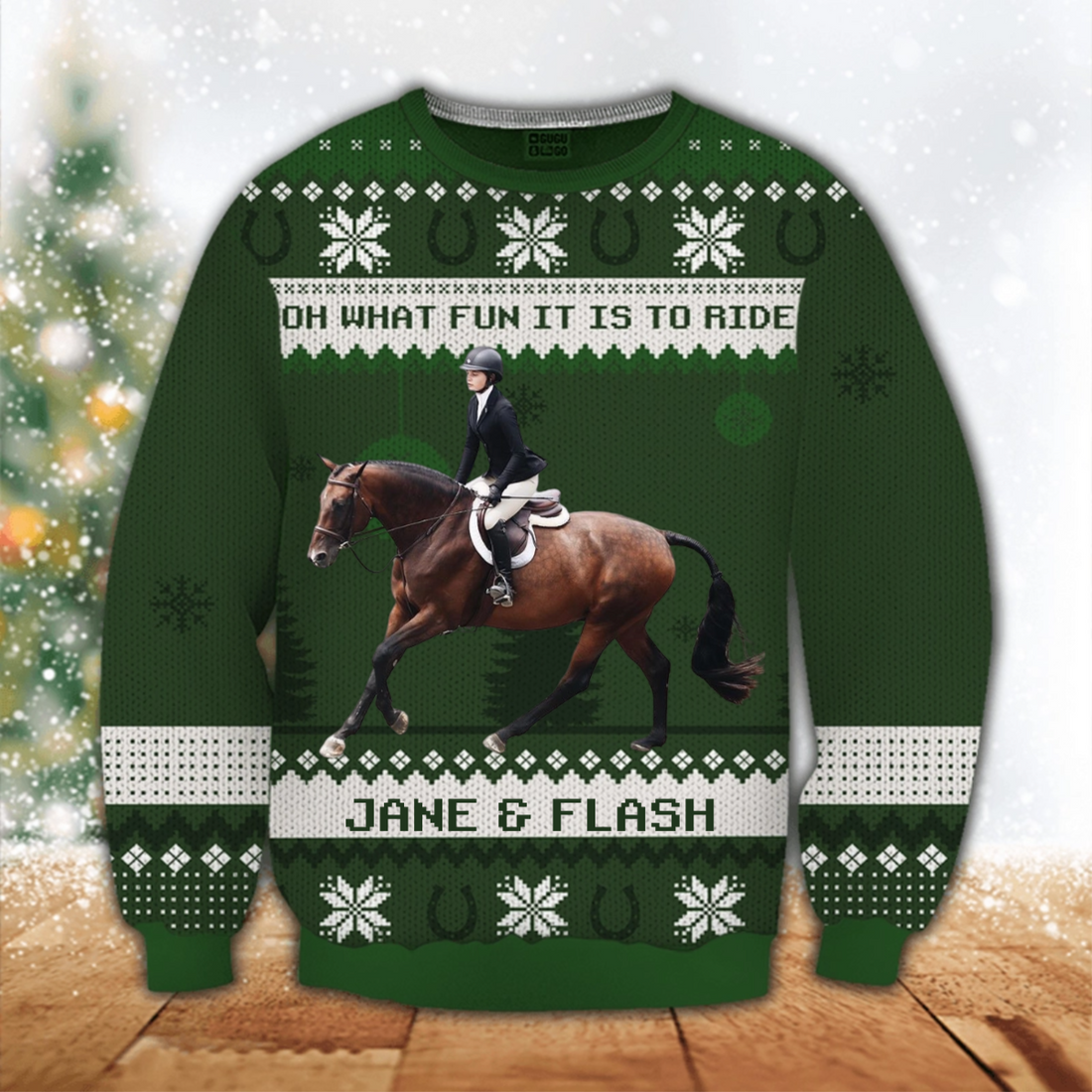Custom Photo Oh What Fun It Is To Ride Horse Lovers ugly Christmas sweater, alternate view 2