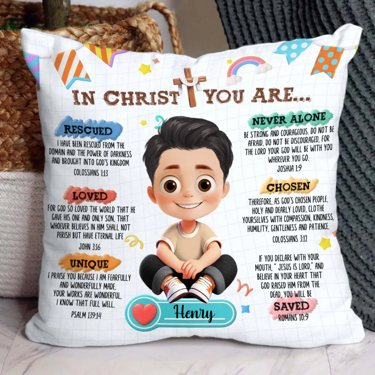 Affirmation Gift For Kids In Christ You Are - Personalized Custom Pillow - Gift For Grandson, Son, Kids