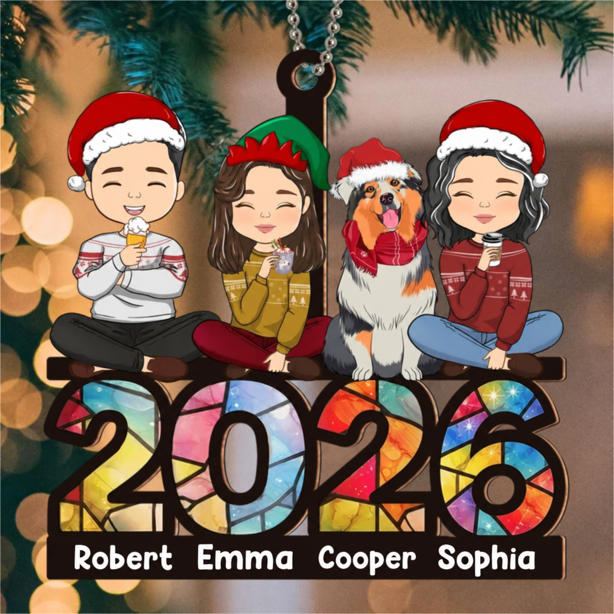 Family Sitting 2026 - Personalized Custom Suncatcher Ornament - Christmas For Family Members