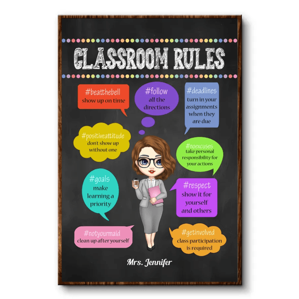 Classroom Rules - Personalized Vertical Canvas Prints - Back To School, 1st Day of School - Custom Gift For Teachers & Educators, Classroom Decoration