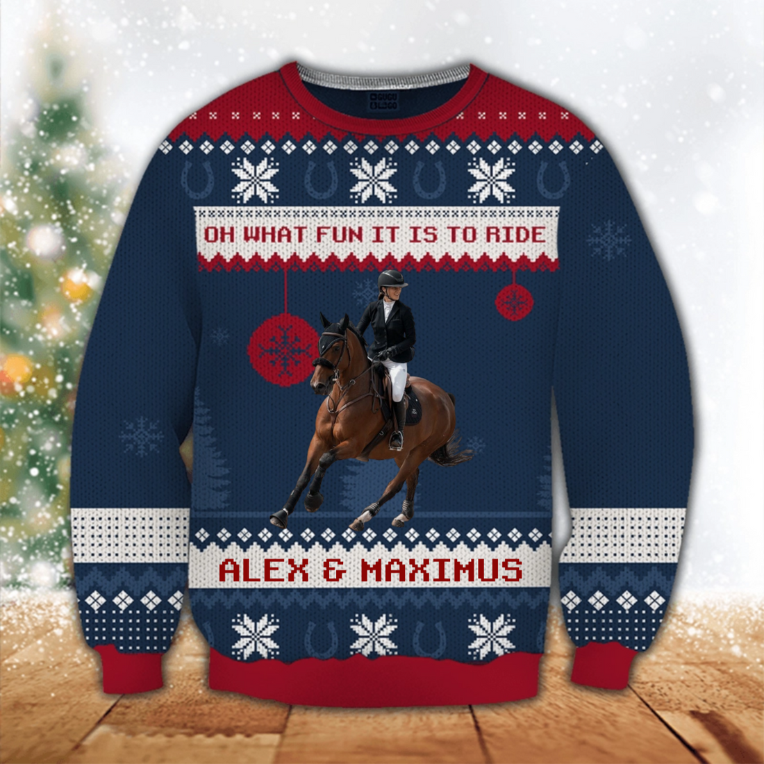 Custom Photo Oh What Fun It Is To Ride Horse Lovers ugly Christmas sweater, alternate view 4