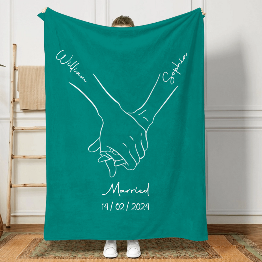 Personalized You & Me Couple Blanket fleece blanket, soft fleece fabric close-up