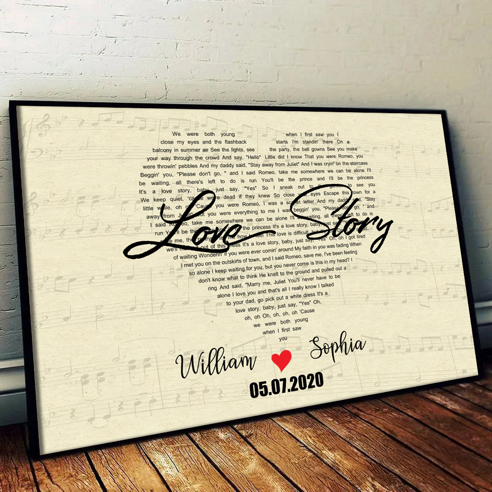 Couple's Anniversary Song Lyrics Canvas: Custom Heart Shaped First Dance Wall Art - Meaningful Wedding or Valentine's Day Gift for Husband & Wife
