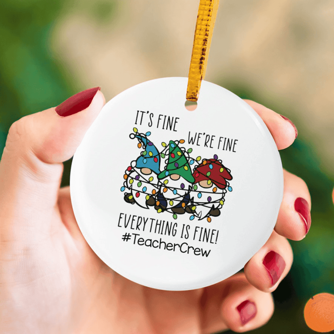 Personalized Funny Christmas Ornament circle ceramic ornament, alternate view 3
