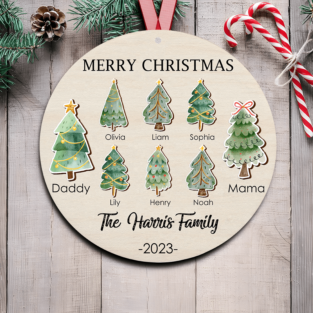 Family Christmas Tree Ornament - Personalized 2 Layers Wooden Ornament - Personalized Custom T Shirt - Birthday, Loving, Funny Gift for Grandma/Nana/Mimi, Mom, Wife, Grandparent - Suzitee Store