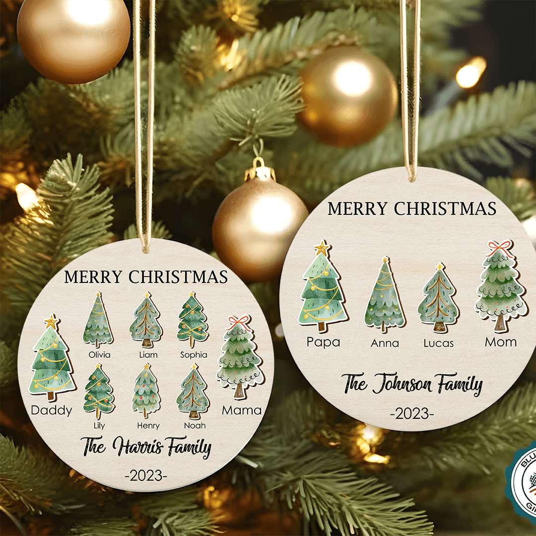 Family Christmas Tree Ornament - Personalized 2 Layers Wooden Ornament - Personalized Custom T Shirt - Birthday, Loving, Funny Gift for Grandma/Nana/Mimi, Mom, Wife, Grandparent - Suzitee Store