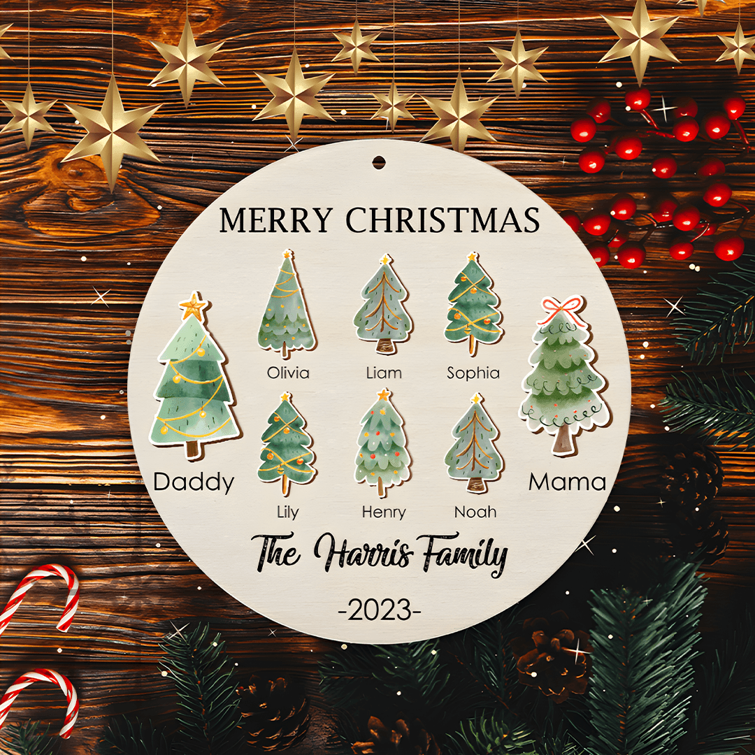 Family Christmas Tree Ornament 2 layers custom shaped wooden ornament, alternate view 3