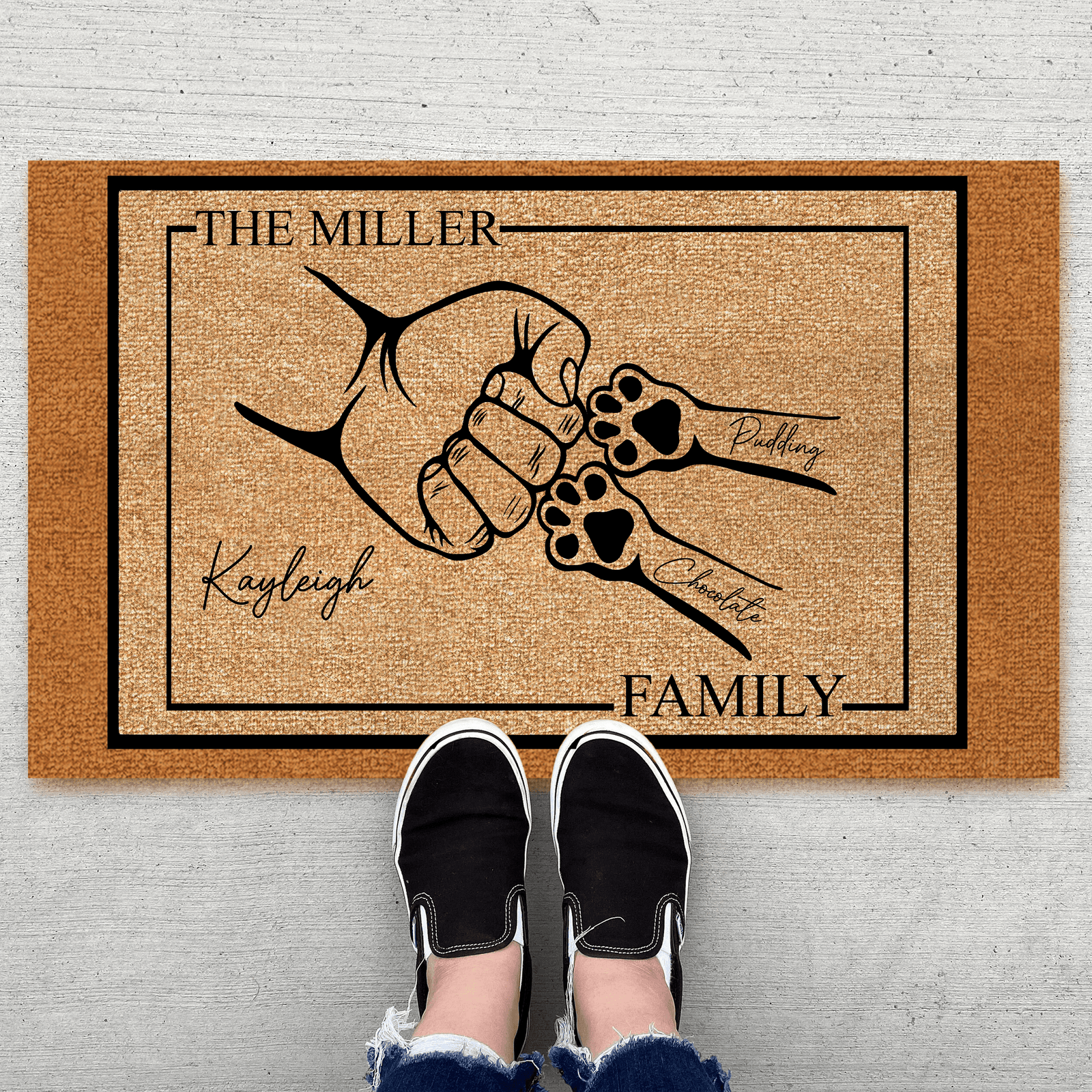Family Pet Fist Bump - Personalized Doormat - Birthday, Housewarming, Funny Gift for Homeowners, Friends, Dog Mom, Dog Dad, Dog Lovers, Pet Gifts for Him, Her - Suzitee Store