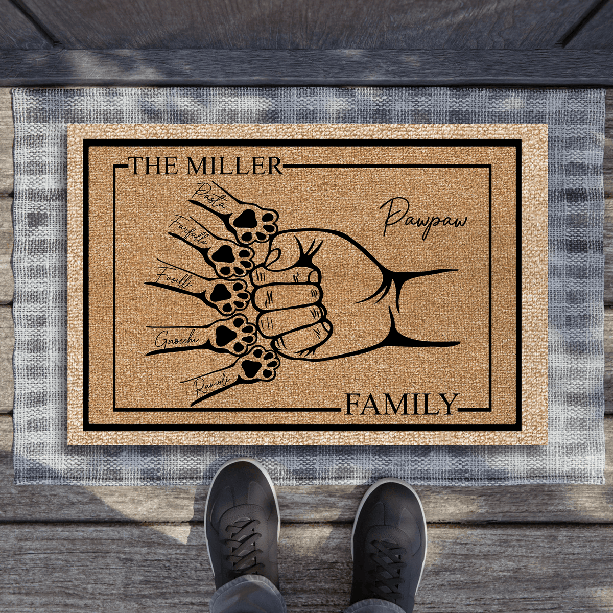 Family Pet Fist Bump - Personalized Doormat - Birthday, Housewarming, Funny Gift for Homeowners, Friends, Dog Mom, Dog Dad, Dog Lovers, Pet Gifts for Him, Her - Suzitee Store