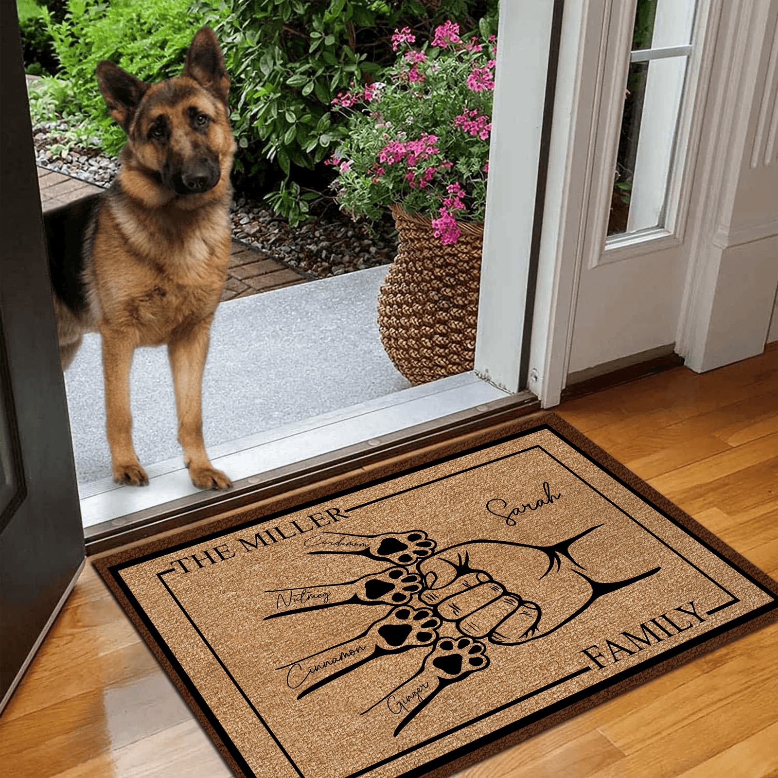Family Pet Fist Bump - Personalized Doormat - Birthday, Housewarming, Funny Gift for Homeowners, Friends, Dog Mom, Dog Dad, Dog Lovers, Pet Gifts for Him, Her - Suzitee Store