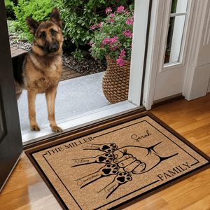 Family Pet Fist Bump - Personalized Doormat - Birthday, Housewarming, Funny Gift for Homeowners, Friends, Dog Mom, Dog Dad, Dog Lovers, Pet Gifts for Him, Her - Suzitee Store