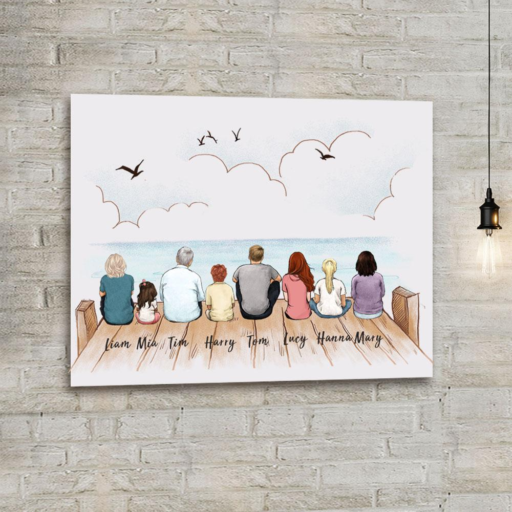 Custom Family Canvas Prints - Family Sitting On The Bridge - Personalized Gift For Family Members, Mom, Dad, Dog, Cat, Memorial 3