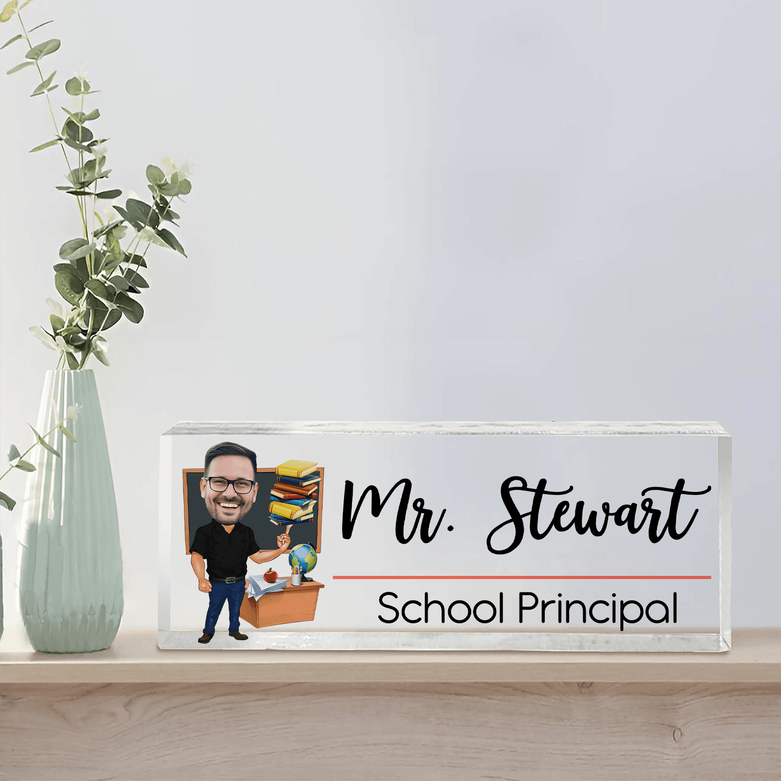 Funny Teacher Portrait - Personalized Custom Desk Name Plate, Name Sign, Acrylic Plaque - Back To School/First Day Of School, Birthday, Loving, Funny Gift for Teacher, Kindergarten, Preschool, Pre K, Paraprofessional - Suzitee Store