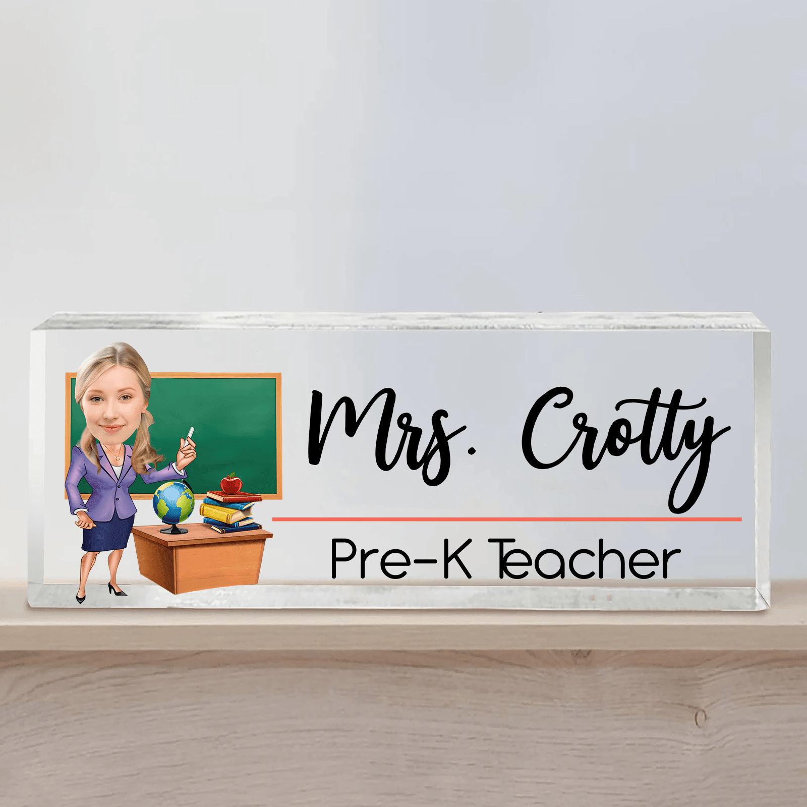 Funny Teacher Portrait - Personalized Custom Desk Name Plate, Name Sign, Acrylic Plaque - Back To School/First Day Of School, Birthday, Loving, Funny Gift for Teacher, Kindergarten, Preschool, Pre K, Paraprofessional - Suzitee Store