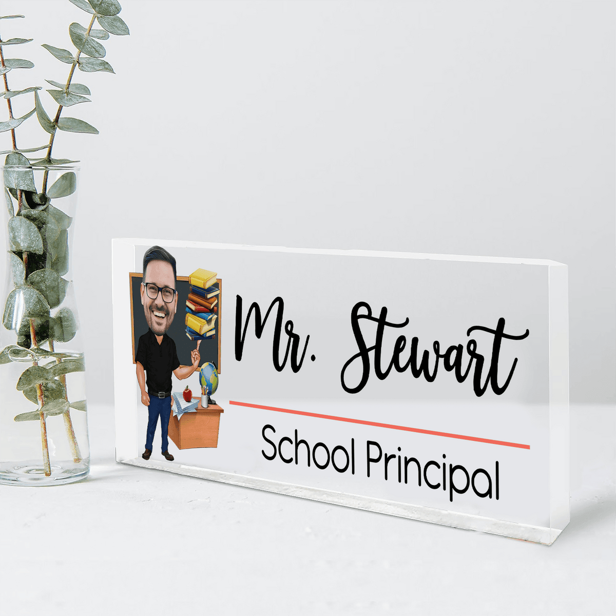 Funny Teacher Portrait - Personalized Custom Desk Name Plate, Name Sign, Acrylic Plaque - Back To School/First Day Of School, Birthday, Loving, Funny Gift for Teacher, Kindergarten, Preschool, Pre K, Paraprofessional - Suzitee Store