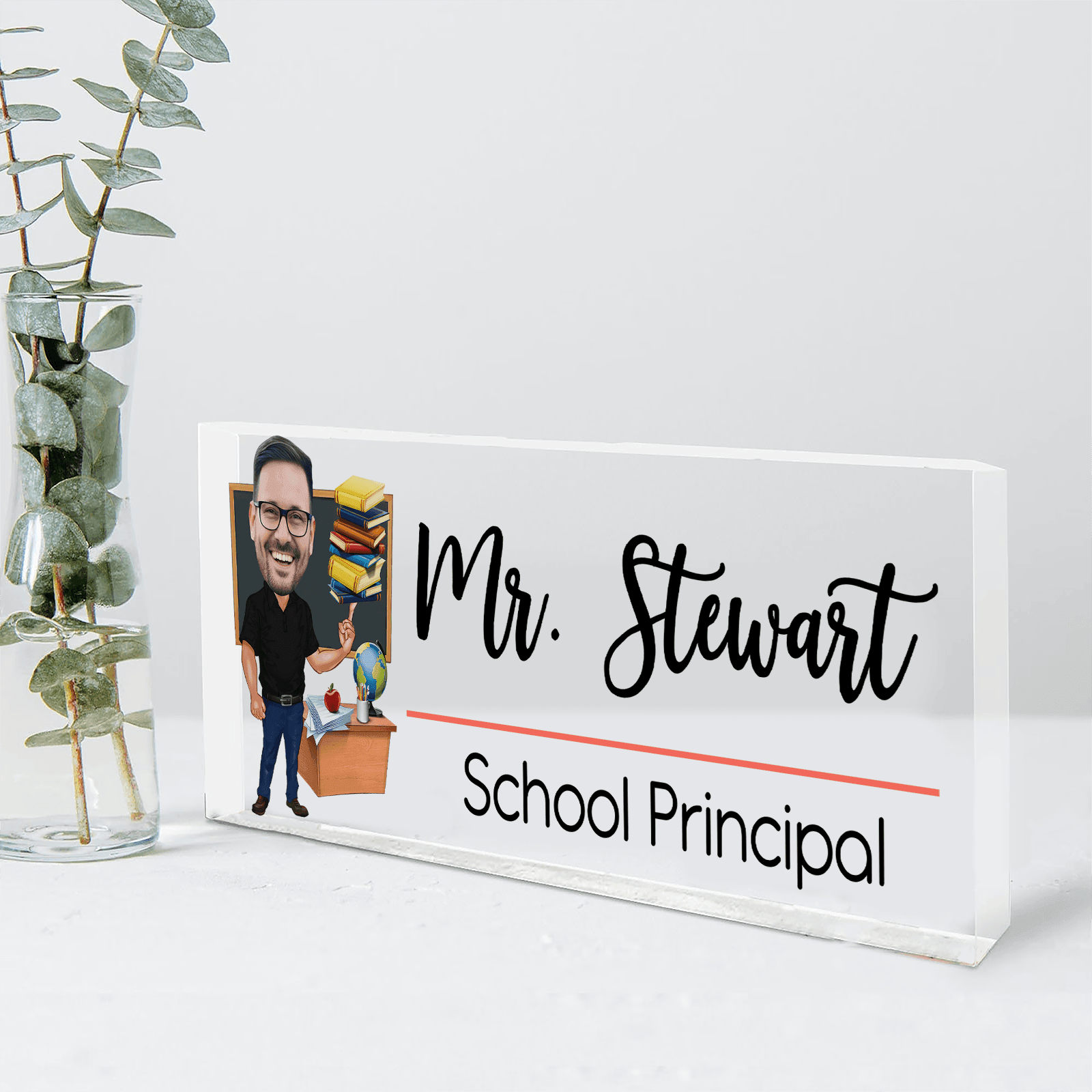 Funny Teacher Portrait - Personalized Custom Desk Name Plate, Name Sign, Acrylic Plaque - Back To School/First Day Of School, Birthday, Loving, Funny Gift for Teacher, Kindergarten, Preschool, Pre K, Paraprofessional - Suzitee Store