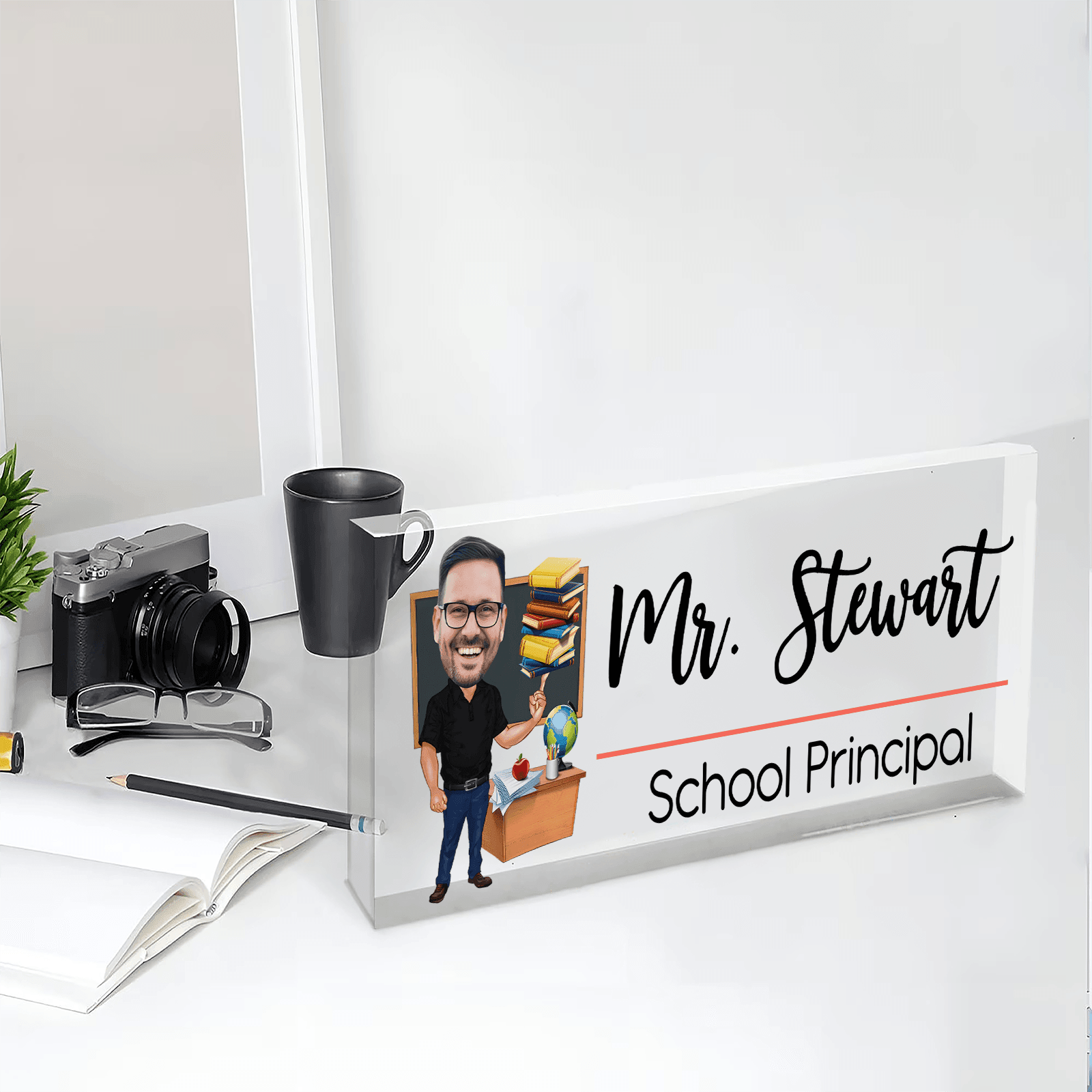 Funny Teacher Portrait - Personalized Custom Desk Name Plate, Name Sign, Acrylic Plaque - Back To School/First Day Of School, Birthday, Loving, Funny Gift for Teacher, Kindergarten, Preschool, Pre K, Paraprofessional - Suzitee Store
