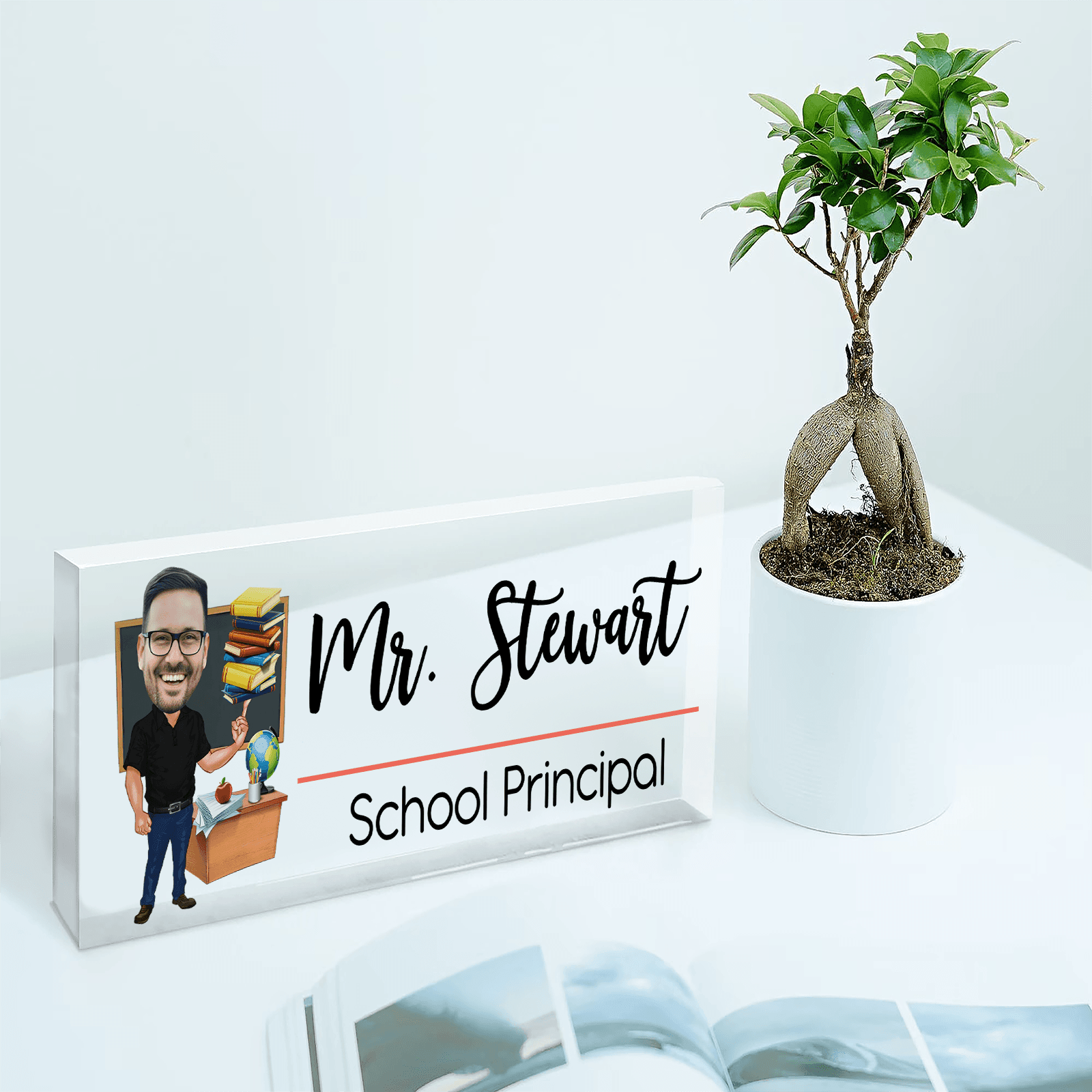 Funny Teacher Portrait - Personalized Custom Desk Name Plate, Name Sign, Acrylic Plaque - Back To School/First Day Of School, Birthday, Loving, Funny Gift for Teacher, Kindergarten, Preschool, Pre K, Paraprofessional - Suzitee Store
