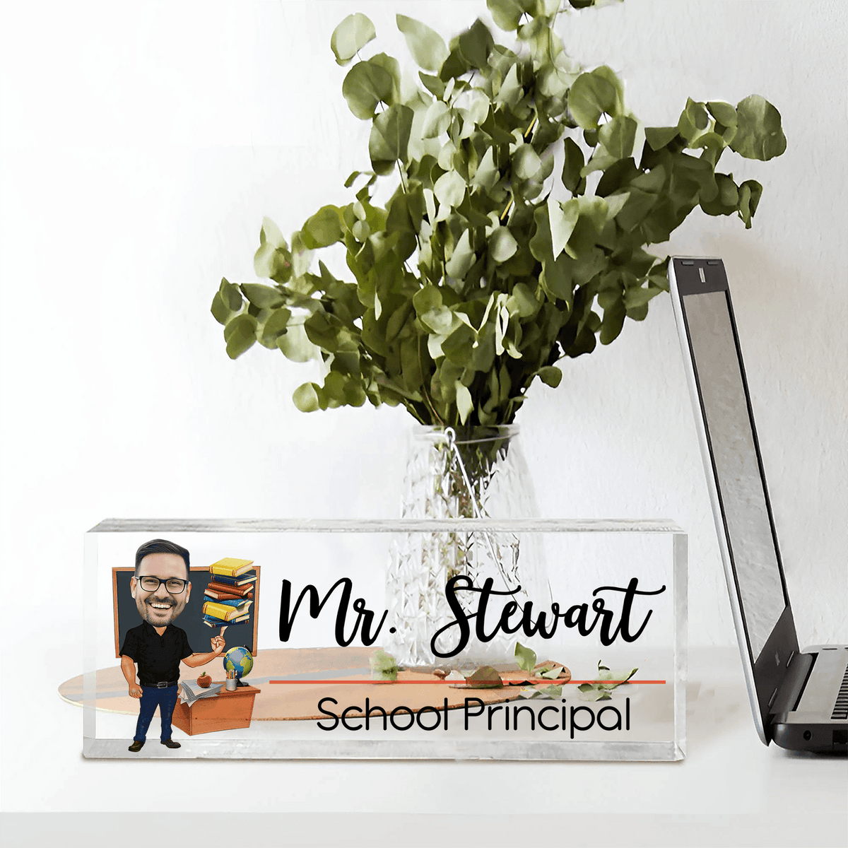 Funny Teacher Portrait - Personalized Custom Desk Name Plate, Name Sign, Acrylic Plaque - Back To School/First Day Of School, Birthday, Loving, Funny Gift for Teacher, Kindergarten, Preschool, Pre K, Paraprofessional - Suzitee Store
