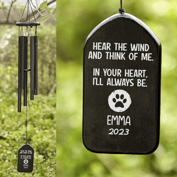 Custom Memorial Gift - Hear The Wind And Think Of Me - Personalized Wind Chimes | Sympathy, Bereavement, Condolence Gift for Pet Loss, Dog & Cat Lover 2