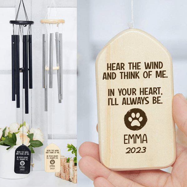 Hear The Wind And Think Of Me - Personalized Wind Chimes - Gifts for Pet Loss, Sympathy Gift for Cat, Dog Lovers - Suzitee Store