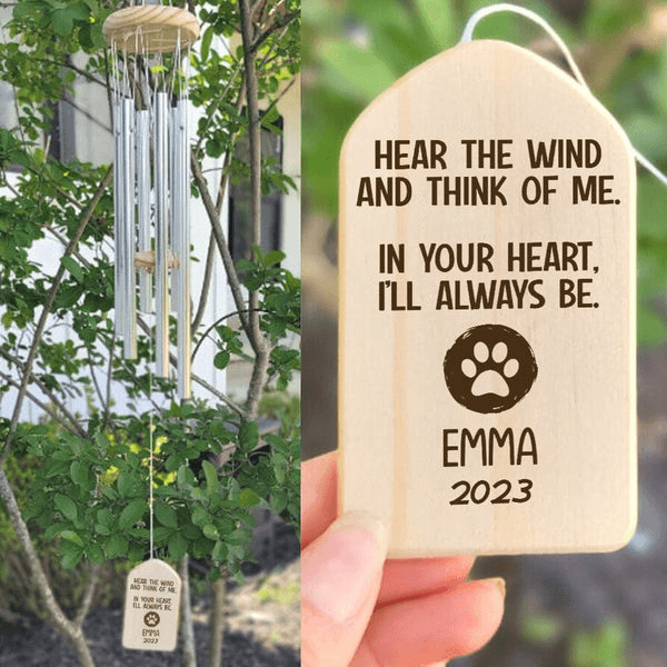 Custom Memorial Gift - Hear The Wind And Think Of Me - Personalized Wind Chimes | Sympathy, Bereavement, Condolence Gift for Pet Loss, Dog & Cat Lover 4
