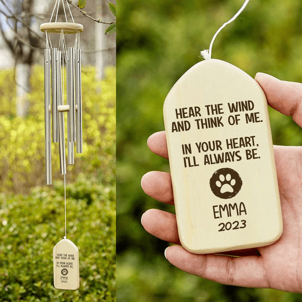 Custom Memorial Gift - Hear The Wind And Think Of Me - Personalized Wind Chimes | Sympathy, Bereavement, Condolence Gift for Pet Loss, Dog & Cat Lover 3