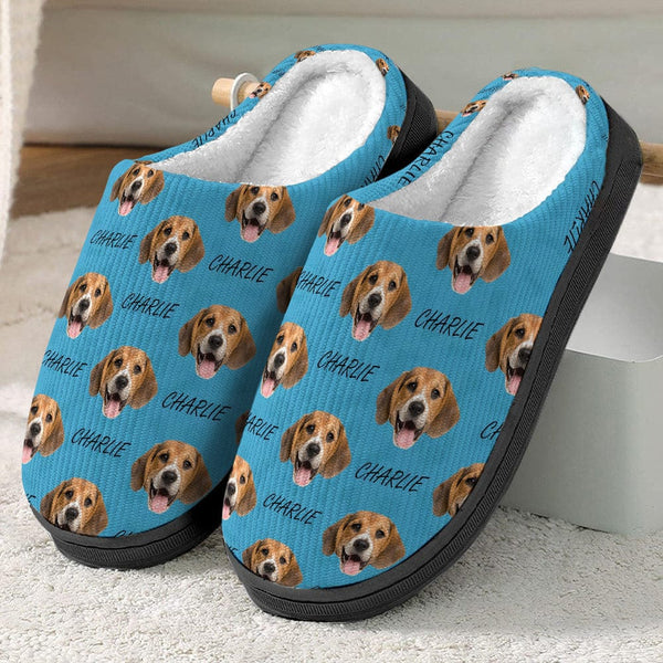 Custom Photo Plush Slippers With Dog Cat Face - Personalized Slippers - Gift For Dog/Cat Lovers, Pet Lovers, Dog/Cat Mom, Dog/Cat Dad