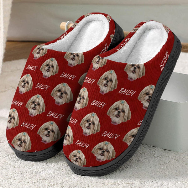 Custom Photo Plush Slippers With Dog Cat Face - Personalized Slippers - Gift For Dog/Cat Lovers, Pet Lovers, Dog/Cat Mom, Dog/Cat Dad