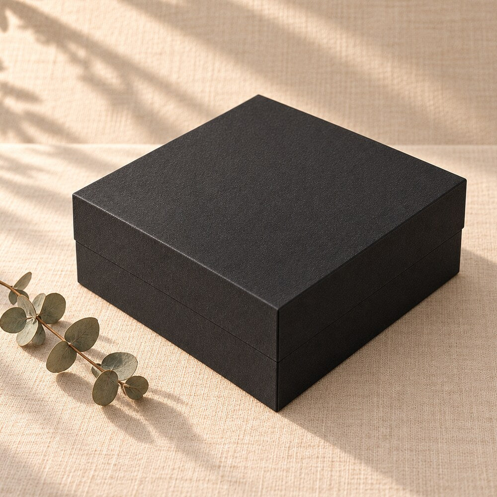 Matte black gift box with lift-off lid