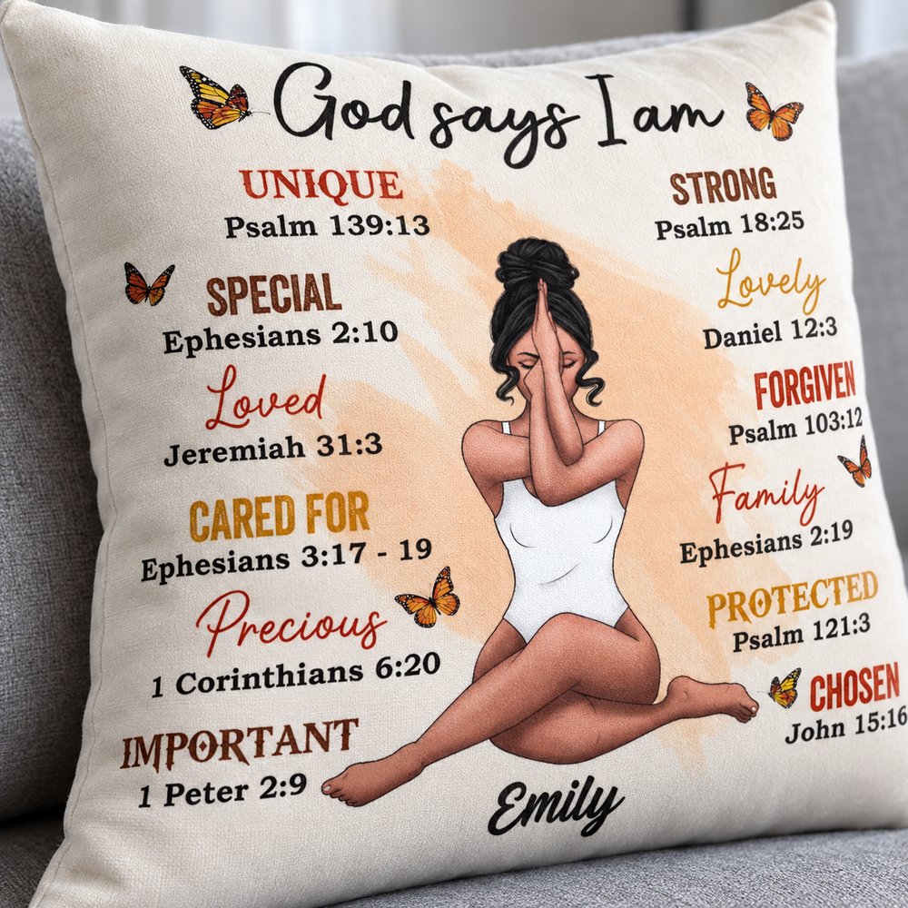 Close-up detail of the crystal velvet fabric texture and Bible verse print on the custom pillow