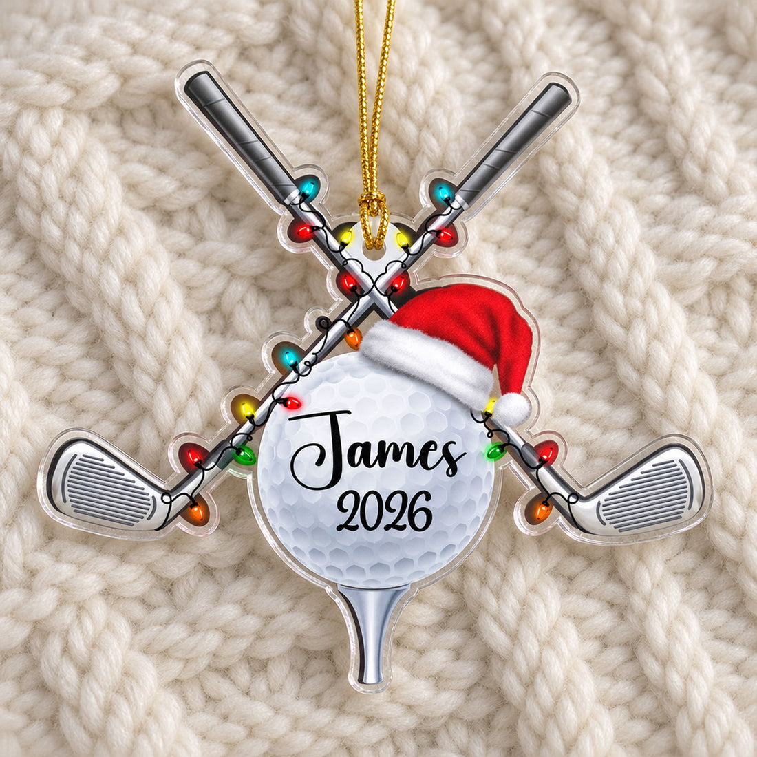 Close-up detail of the flat custom shaped acrylic golf ornament print quality and clear edge