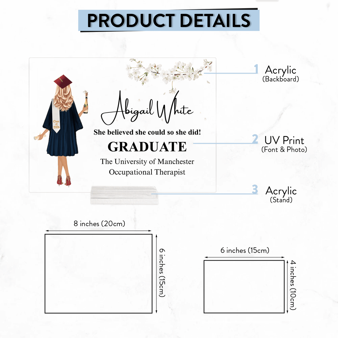 Personalized Graduation Gift 2026 acrylic plaque, alternate view 6