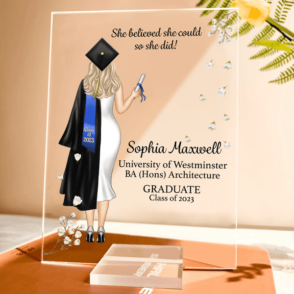 Graduation Gifts, Presents & Ideas For Her, Grad Ceremony, Commencement, Convocation, College & uni University, Personalized Custom Acrylic Plaque