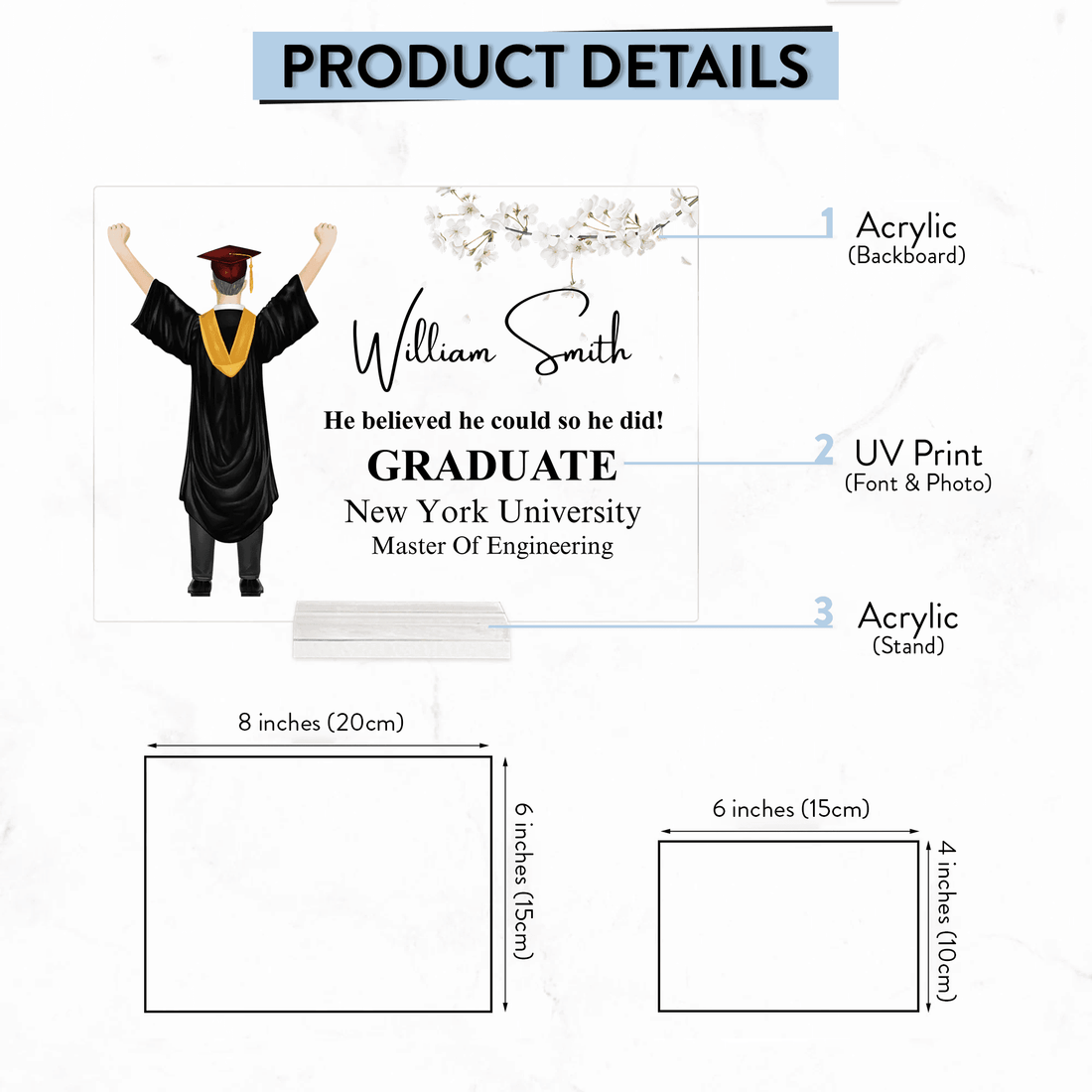 Personalized Graduation Gifts, Presents & Ideas For Him, Grad Ceremony, acrylic plaque, alternate view 5