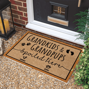 Grandkids and Grandpups Spoiled Here - Personalized Doormat - Birthday, Housewarming, Funny Gift for Homeowners, Grandmas, Grandparents, Dog Mom, Dog Dad, Dog Lovers, Pet Gifts - Suzitee Store